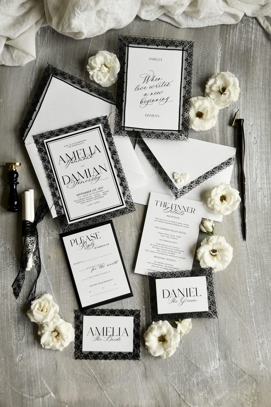 WEDDING INVITATIONS vintage lace/ rustic lace Personalized Golden Wedding invitations Vintage Lace Invites Ivory