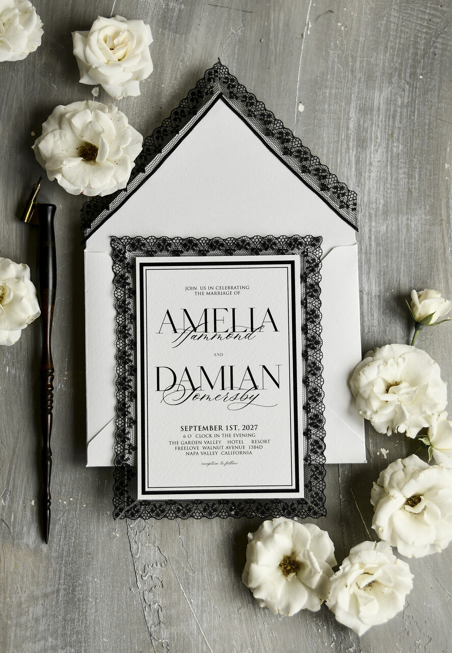 WEDDING INVITATIONS vintage lace/ rustic lace Personalized Golden Wedding invitations Vintage Lace Invites Ivory