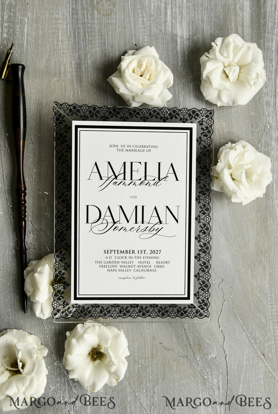 WEDDING INVITATIONS vintage lace/ rustic lace Personalized Golden Wedding invitations Vintage Lace Invites Ivory