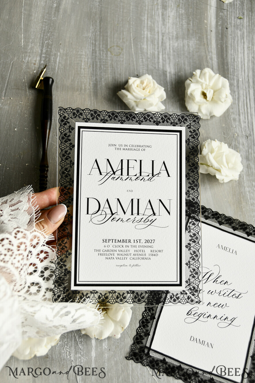 WEDDING INVITATIONS vintage lace/ rustic lace Personalized Golden Wedding invitations Vintage Lace Invites Ivory