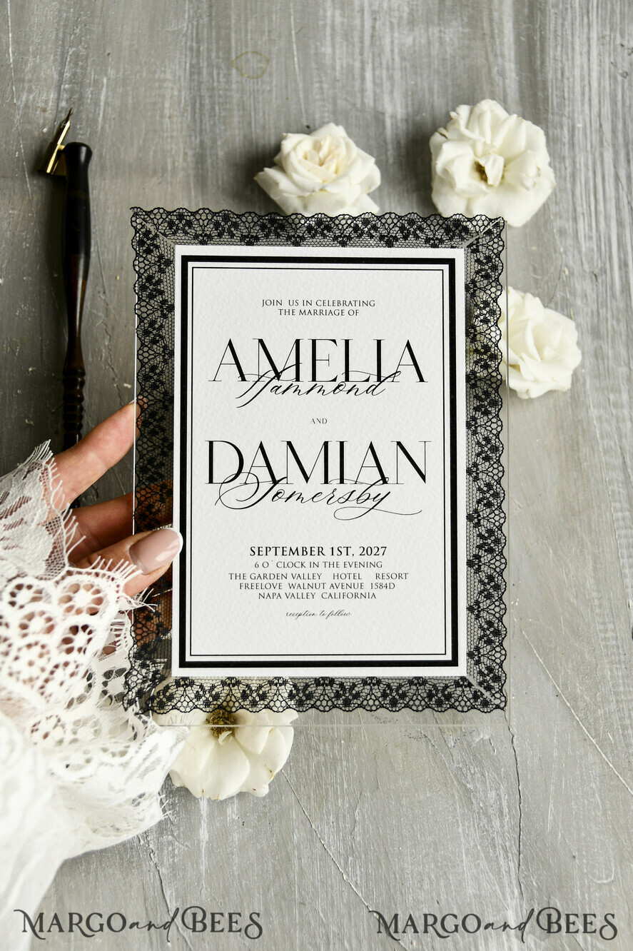 WEDDING INVITATIONS vintage lace/ rustic lace Personalized Golden Wedding invitations Vintage Lace Invites Ivory