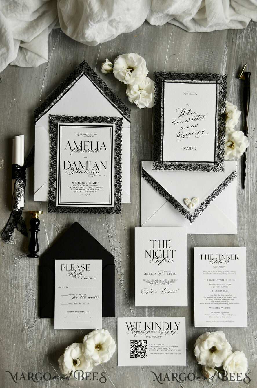 WEDDING INVITATIONS vintage lace/ rustic lace Personalized Golden Wedding invitations Vintage Lace Invites Ivory