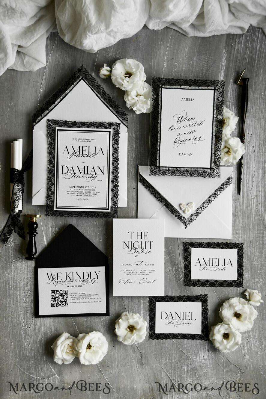 WEDDING INVITATIONS vintage lace/ rustic lace Personalized Golden Wedding invitations Vintage Lace Invites Ivory
