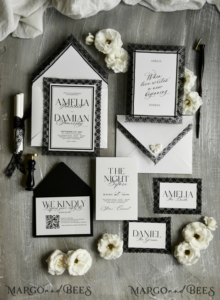 WEDDING INVITATIONS vintage lace/ rustic lace Personalized Golden Wedding invitations Vintage Lace Invites Ivory