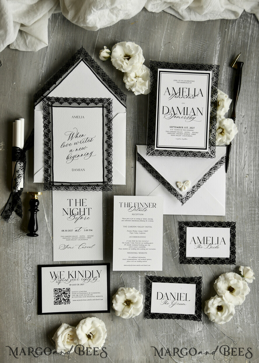 WEDDING INVITATIONS vintage lace/ rustic lace Personalized Golden Wedding invitations Vintage Lace Invites Ivory