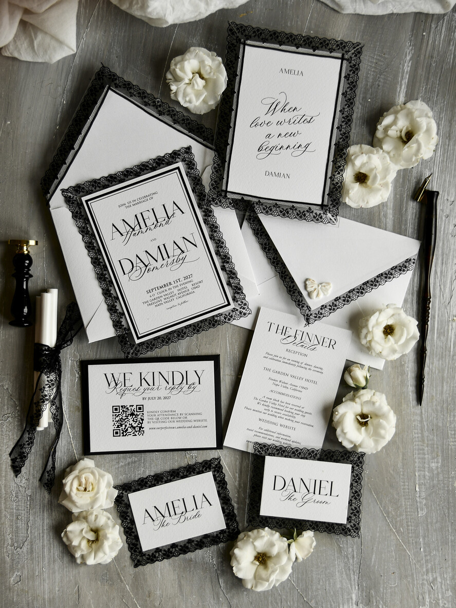 WEDDING INVITATIONS vintage lace/ rustic lace Personalized Golden Wedding invitations Vintage Lace Invites Ivory