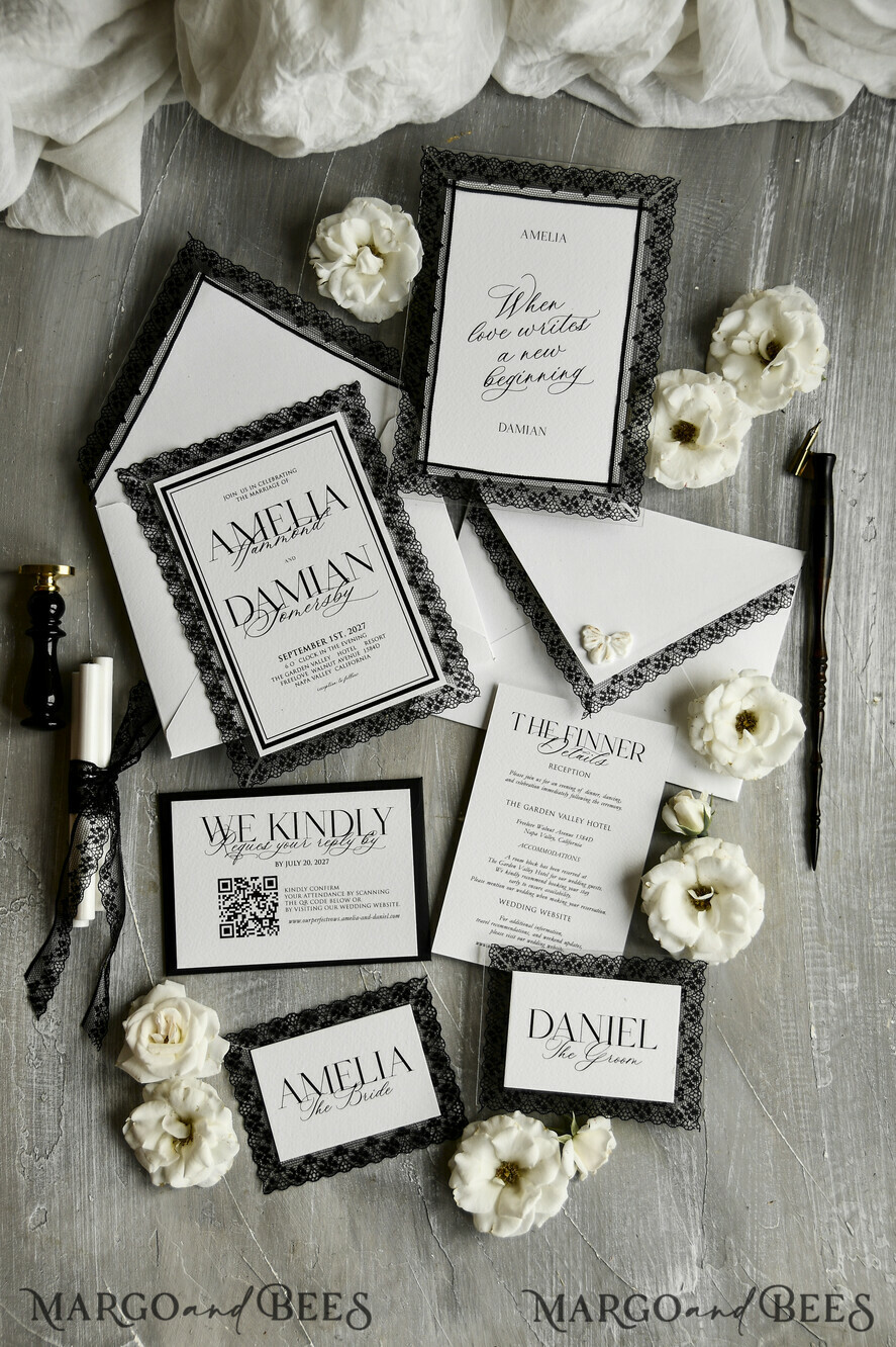 WEDDING INVITATIONS vintage lace/ rustic lace Personalized Golden Wedding invitations Vintage Lace Invites Ivory