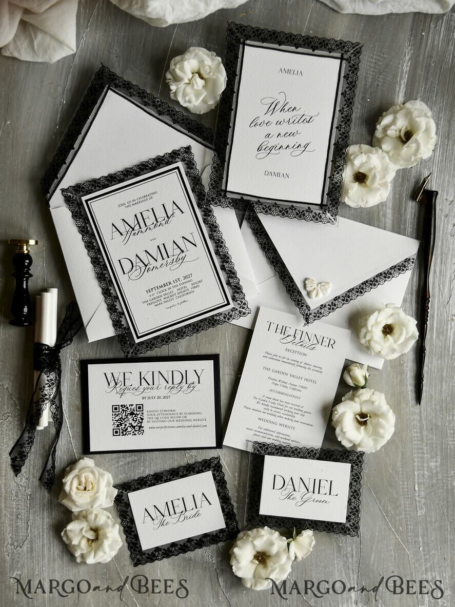 WEDDING INVITATIONS vintage lace/ rustic lace Personalized Golden Wedding invitations Vintage Lace Invites Ivory