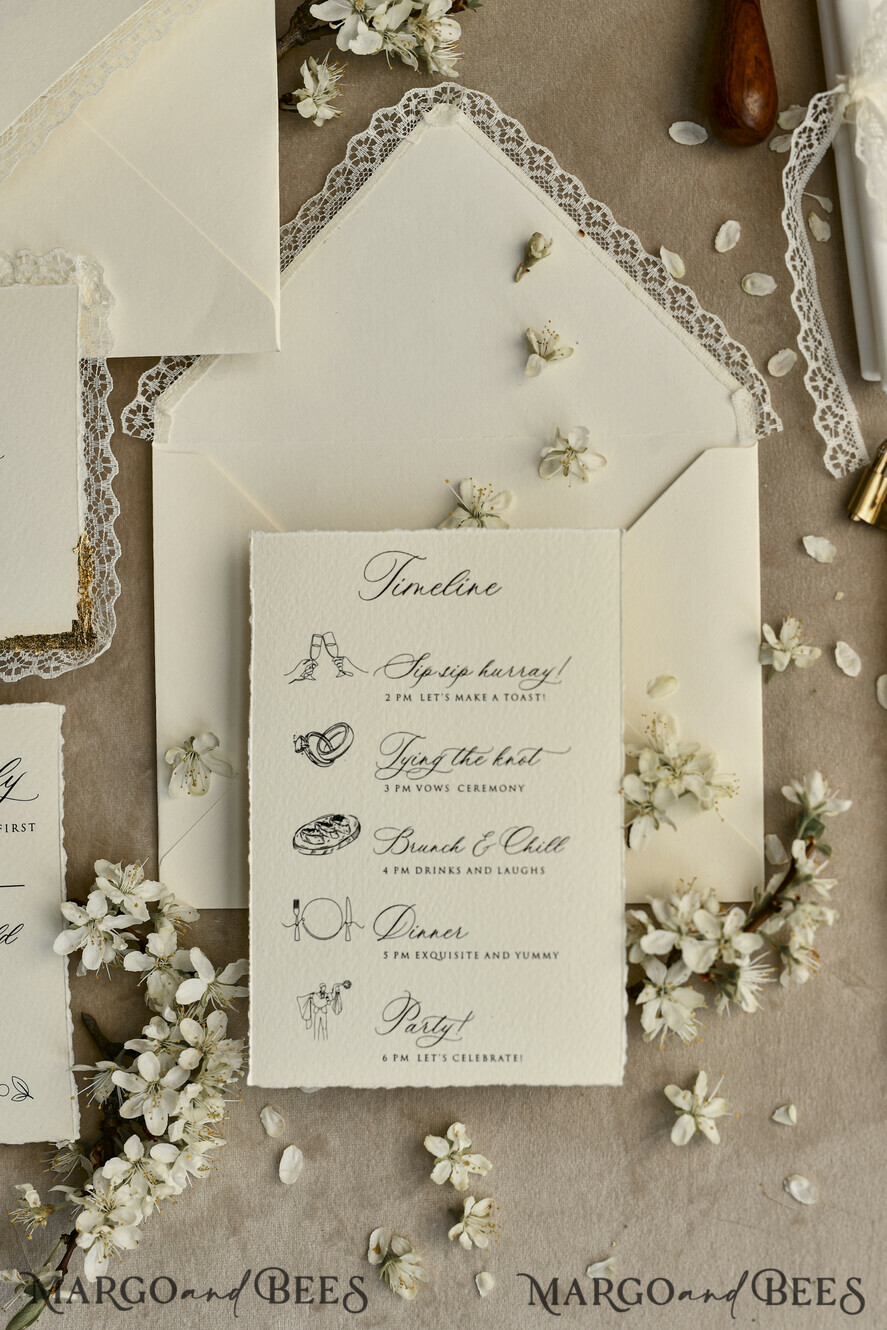 WEDDING INVITATIONS vintage lace/ rustic lace Personalized Golden Wedding invitations Vintage Lace Invites Ivory