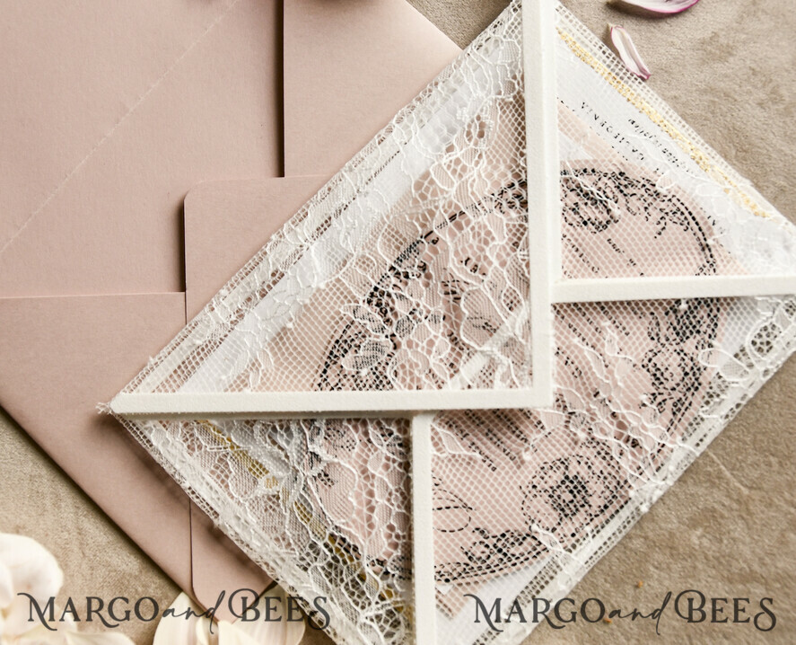 HOCHZEITS EINLADUNGEN vintage Spitze / rustikale Spitze Luxuriöse französische Spitzenhochzeitskarten Elegante Elfenbein barocke Hochzeitsinvitation Suite