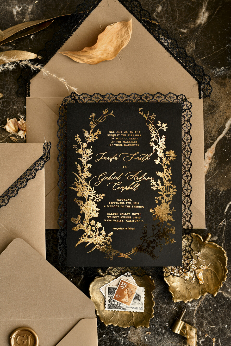 HOCHZEITS EINLADUNGEN vintage Spitze / rustikale Spitze Personalisierte Einladungen zur Goldenen Hochzeit Vintage Spitze Einladungen Elfenbein