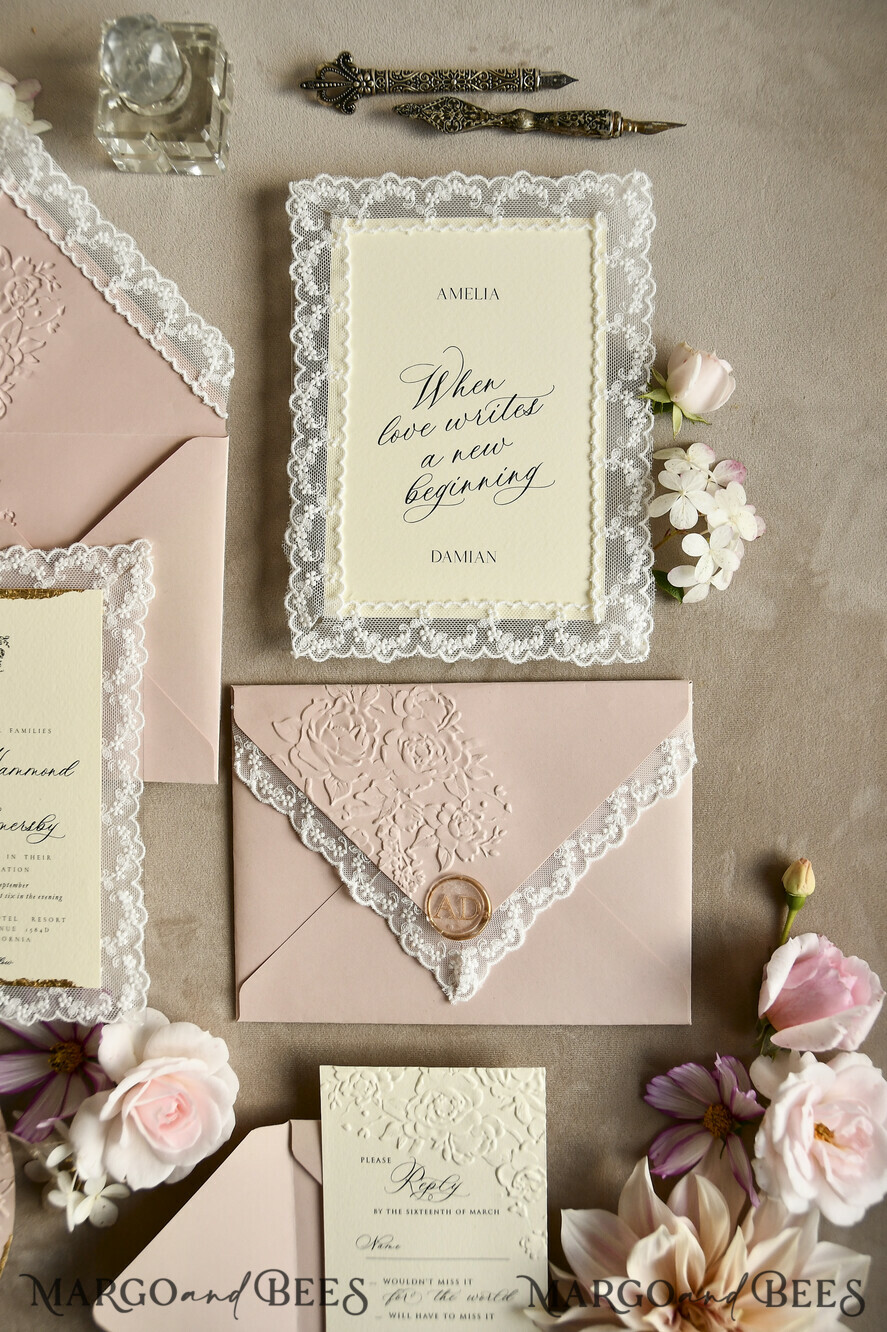 WEDDING INVITATIONS vintage lace/ rustic lace Lace Wedding invitation Embossed 