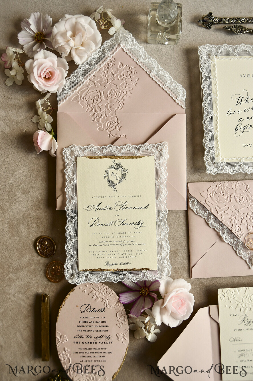WEDDING INVITATIONS vintage lace/ rustic lace Lace Wedding invitation Embossed 