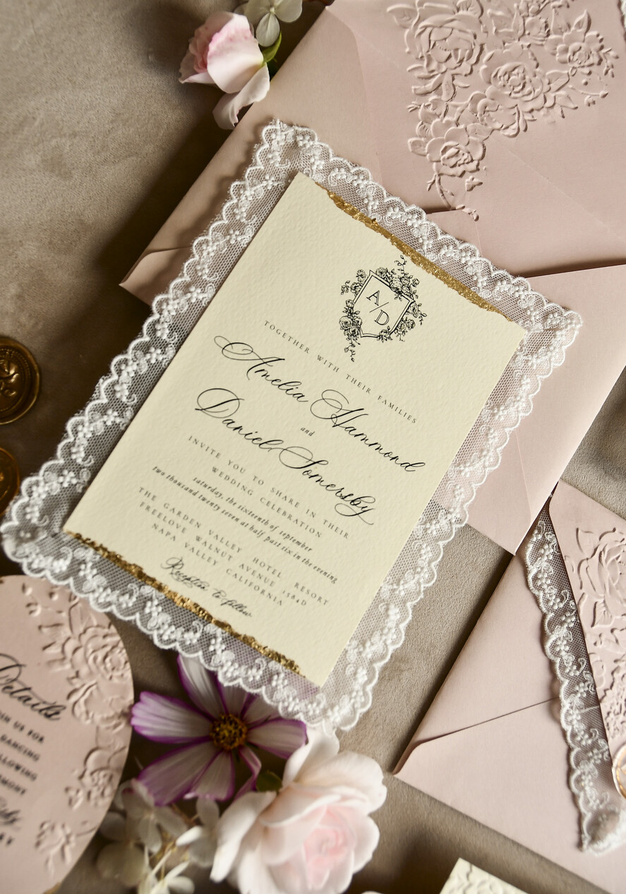 WEDDING INVITATIONS vintage lace/ rustic lace Lace Wedding invitation Embossed 