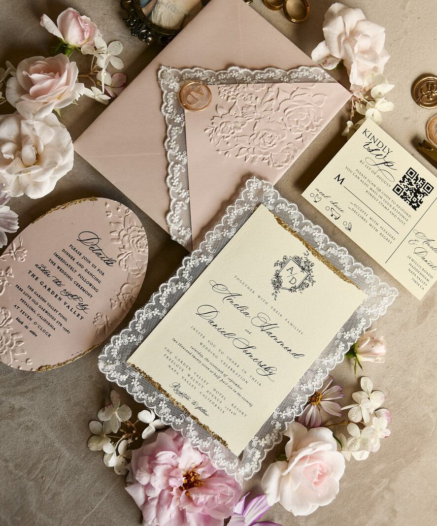 WEDDING INVITATIONS vintage lace/ rustic lace Lace Wedding invitation Embossed 
