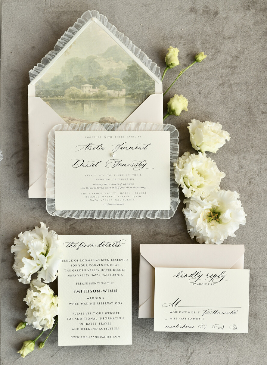 WEDDING INVITATIONS vintage lace/ rustic lace Personalized Golden Wedding invitations Vintage Lace Invites Ivory