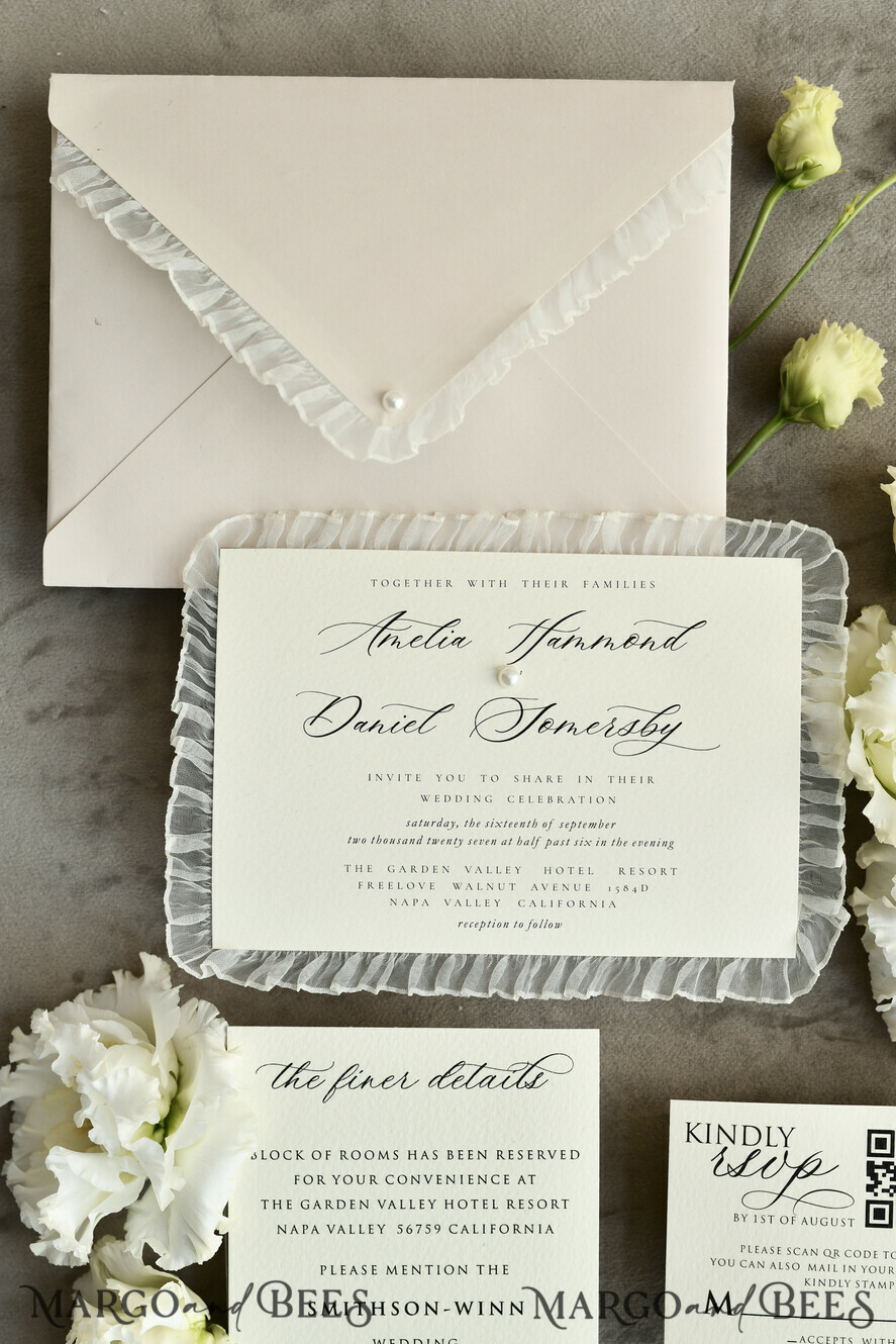 WEDDING INVITATIONS vintage lace/ rustic lace Personalized Golden Wedding invitations Vintage Lace Invites Ivory