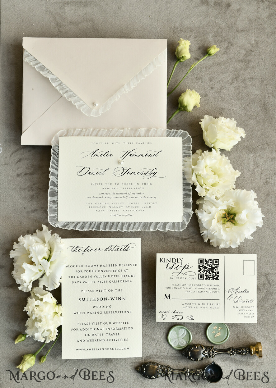 WEDDING INVITATIONS vintage lace/ rustic lace Personalized Golden Wedding invitations Vintage Lace Invites Ivory