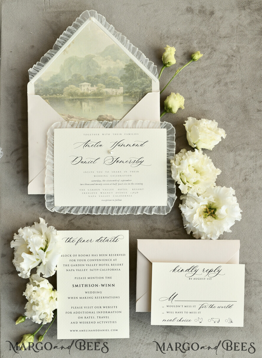 WEDDING INVITATIONS vintage lace/ rustic lace Personalized ivory Wedding invitations Vintage Lace Invites Sage green 