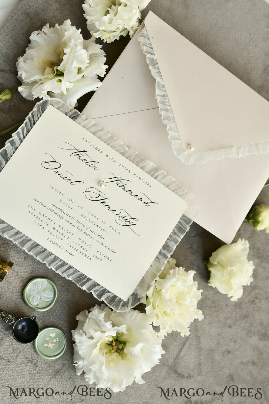 WEDDING INVITATIONS vintage lace/ rustic lace Personalized ivory Wedding invitations Vintage Lace Invites Sage green 