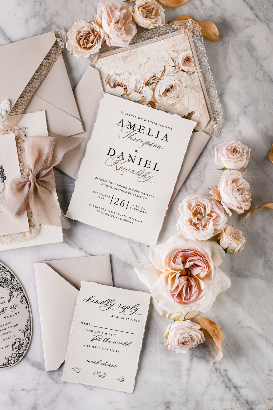 WEDDING INVITATIONS vintage lace/ rustic lace Personalized Golden Wedding invitations Vintage Lace Invites Beige