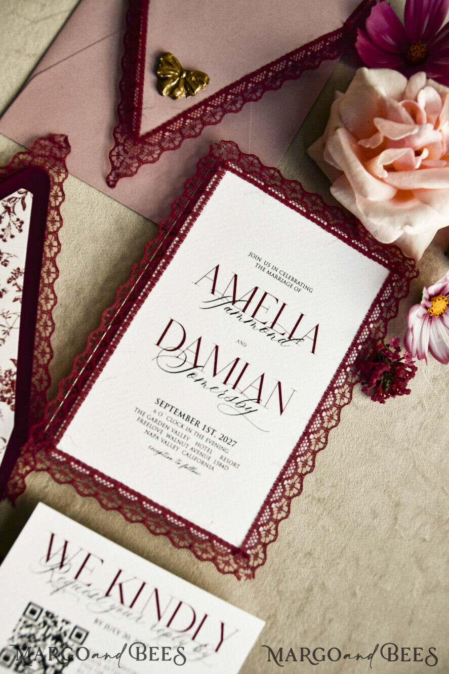 WEDDING INVITATIONS vintage lace/ rustic lace Personalized Golden Wedding invitations Vintage Lace Invites Ivory