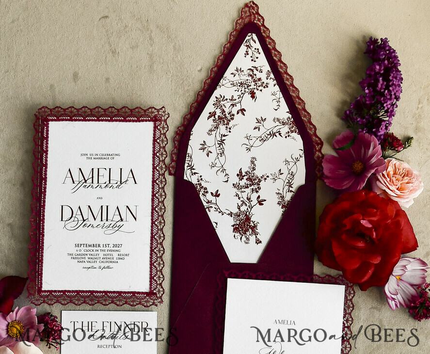 WEDDING INVITATIONS vintage lace/ rustic lace Personalized Golden Wedding invitations Vintage Lace Invites Ivory