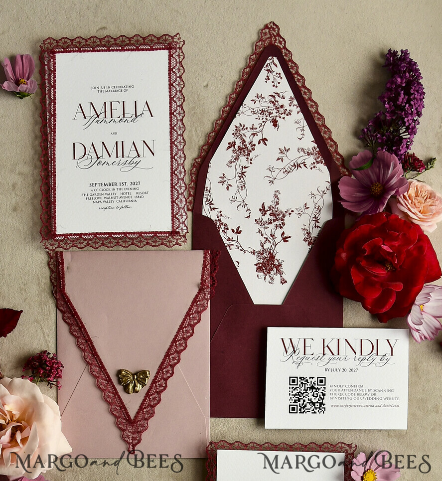 WEDDING INVITATIONS vintage lace/ rustic lace Personalized Golden Wedding invitations Vintage Lace Invites Ivory