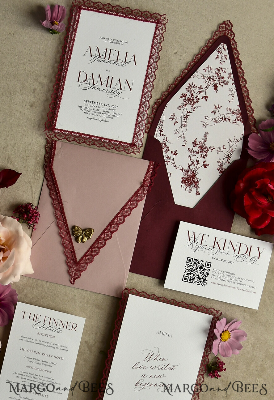 WEDDING INVITATIONS vintage lace/ rustic lace Personalized Golden Wedding invitations Vintage Lace Invites Ivory
