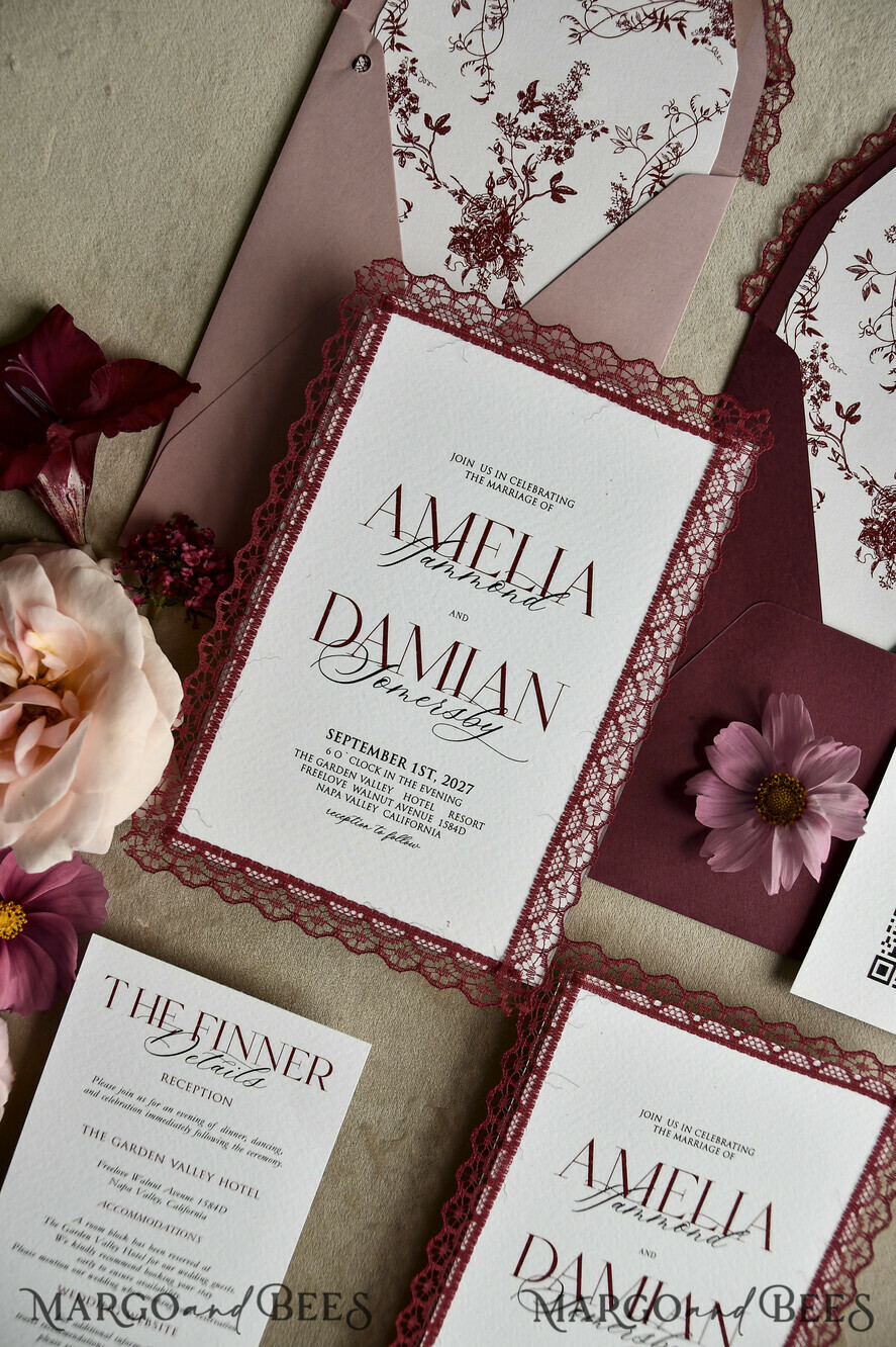 WEDDING INVITATIONS vintage lace/ rustic lace Personalized Golden Wedding invitations Vintage Lace Invites Ivory