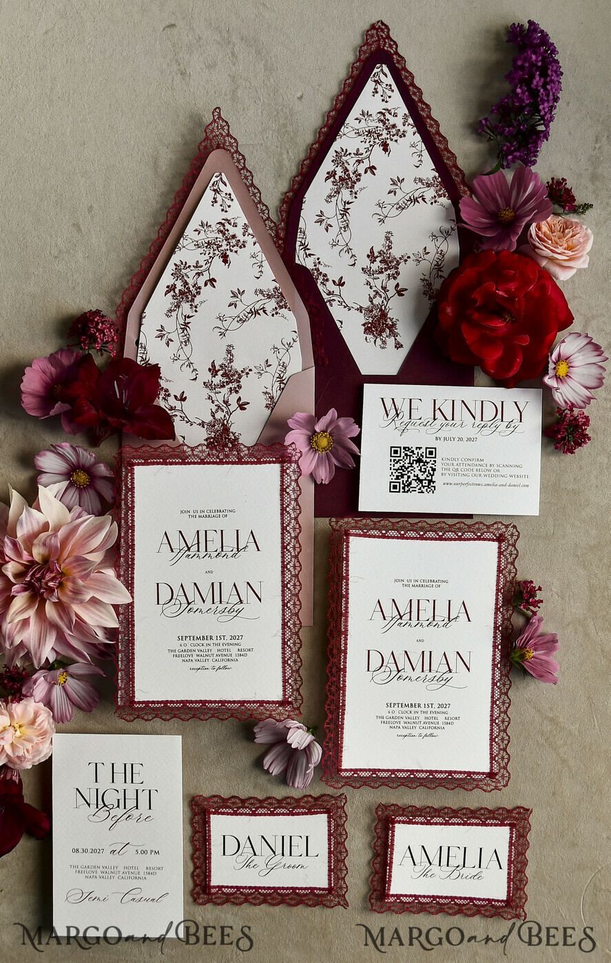 WEDDING INVITATIONS vintage lace/ rustic lace Personalized Golden Wedding invitations Vintage Lace Invites Ivory