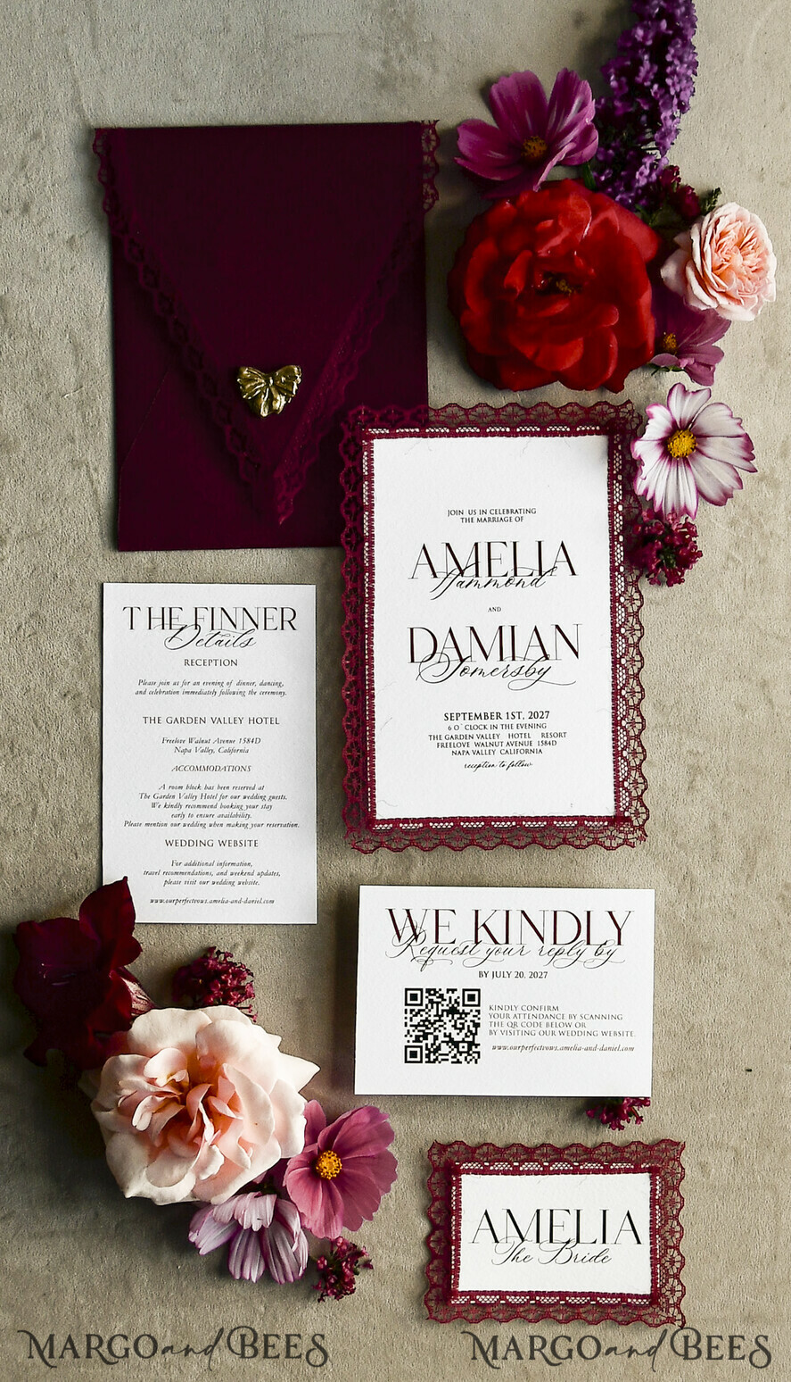 WEDDING INVITATIONS vintage lace/ rustic lace Personalized Golden Wedding invitations Vintage Lace Invites Ivory
