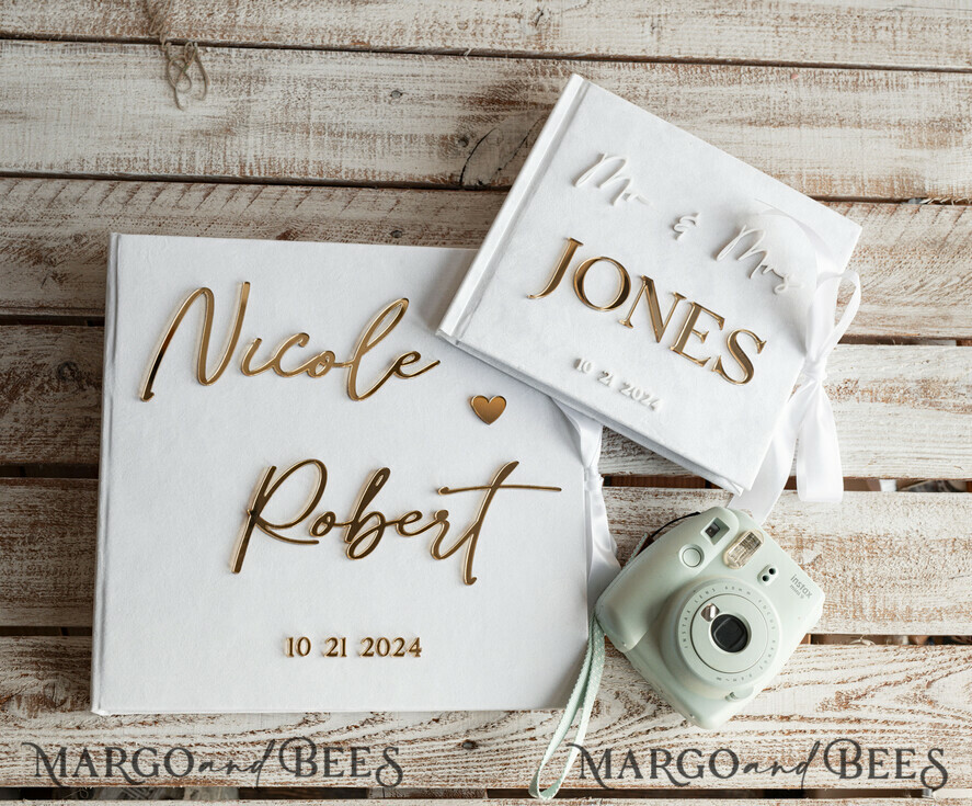 Velvet Polaroid photo album with writing space, Wedding Album Velvet With  Mirror Gold Lettering, Personalized Photo Guest Book, Instax Wedding Book