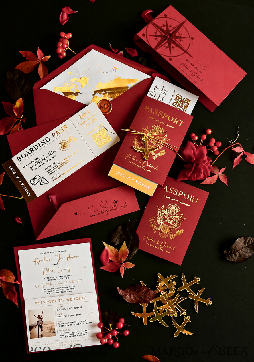 WEDDING INVITATIONS passport to love/ beach wedding invites  Gold beige Passport Wedding Invitation, Golden Wedding Cards Boarding Pass, Bespoke Travel Passport Wedding Invitations Abroad, Destination Greece Wedding Invites, Travel Map Wedding Stationary,  World map 