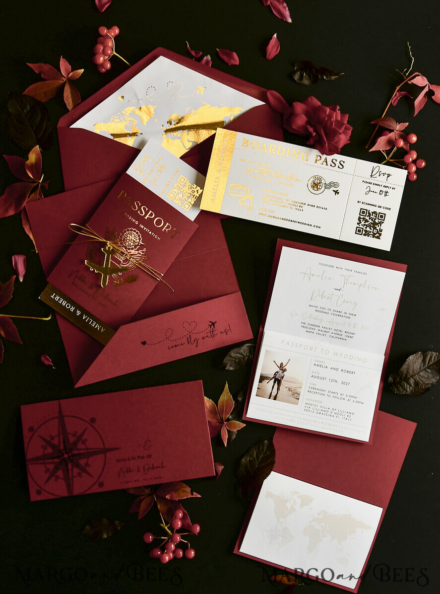 WEDDING INVITATIONS passport to love/ beach wedding invites  Gold beige Passport Wedding Invitation, Golden Wedding Cards Boarding Pass, Bespoke Travel Passport Wedding Invitations Abroad, Destination Greece Wedding Invites, Travel Map Wedding Stationary,  World map 