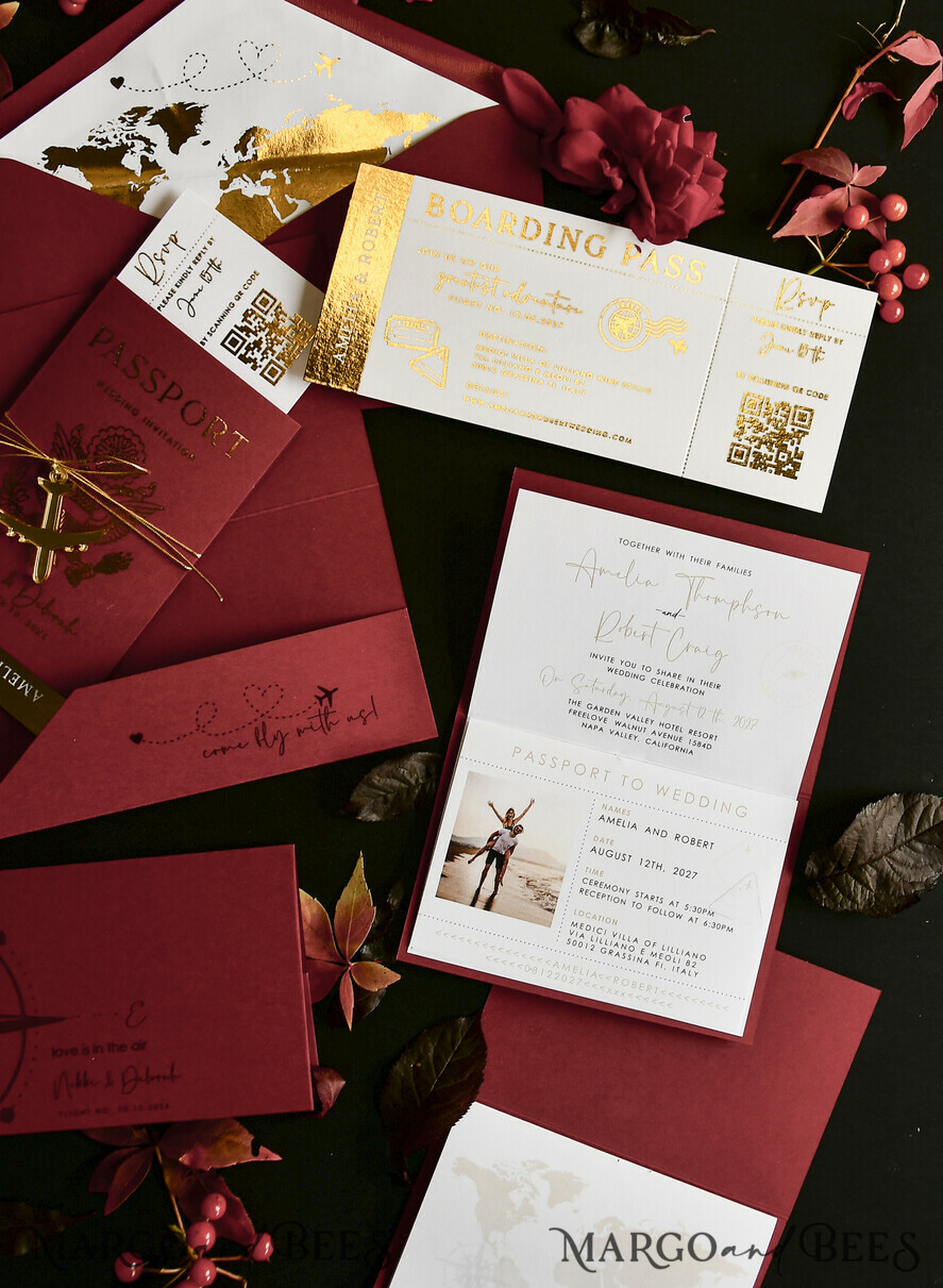 WEDDING INVITATIONS passport to love/ beach wedding invites  Gold beige Passport Wedding Invitation, Golden Wedding Cards Boarding Pass, Bespoke Travel Passport Wedding Invitations Abroad, Destination Greece Wedding Invites, Travel Map Wedding Stationary,  World map 