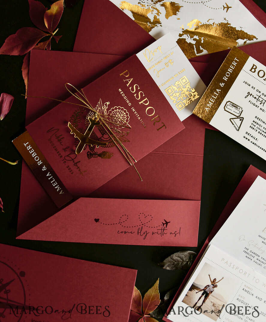 WEDDING INVITATIONS passport to love/ beach wedding invites  Gold beige Passport Wedding Invitation, Golden Wedding Cards Boarding Pass, Bespoke Travel Passport Wedding Invitations Abroad, Destination Greece Wedding Invites, Travel Map Wedding Stationary,  World map 