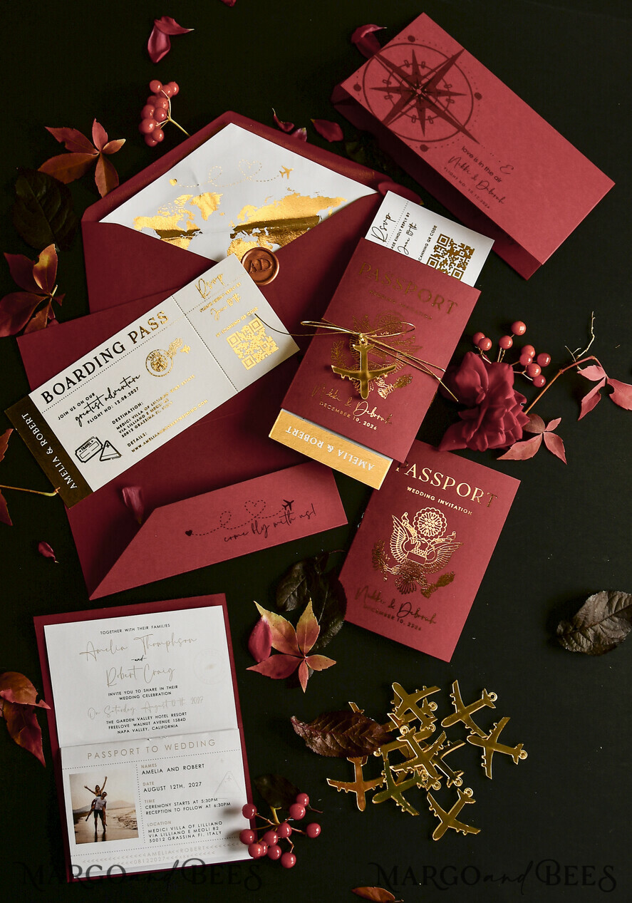WEDDING INVITATIONS passport to love/ beach wedding invites  Gold beige Passport Wedding Invitation, Golden Wedding Cards Boarding Pass, Bespoke Travel Passport Wedding Invitations Abroad, Destination Greece Wedding Invites, Travel Map Wedding Stationary,  World map 