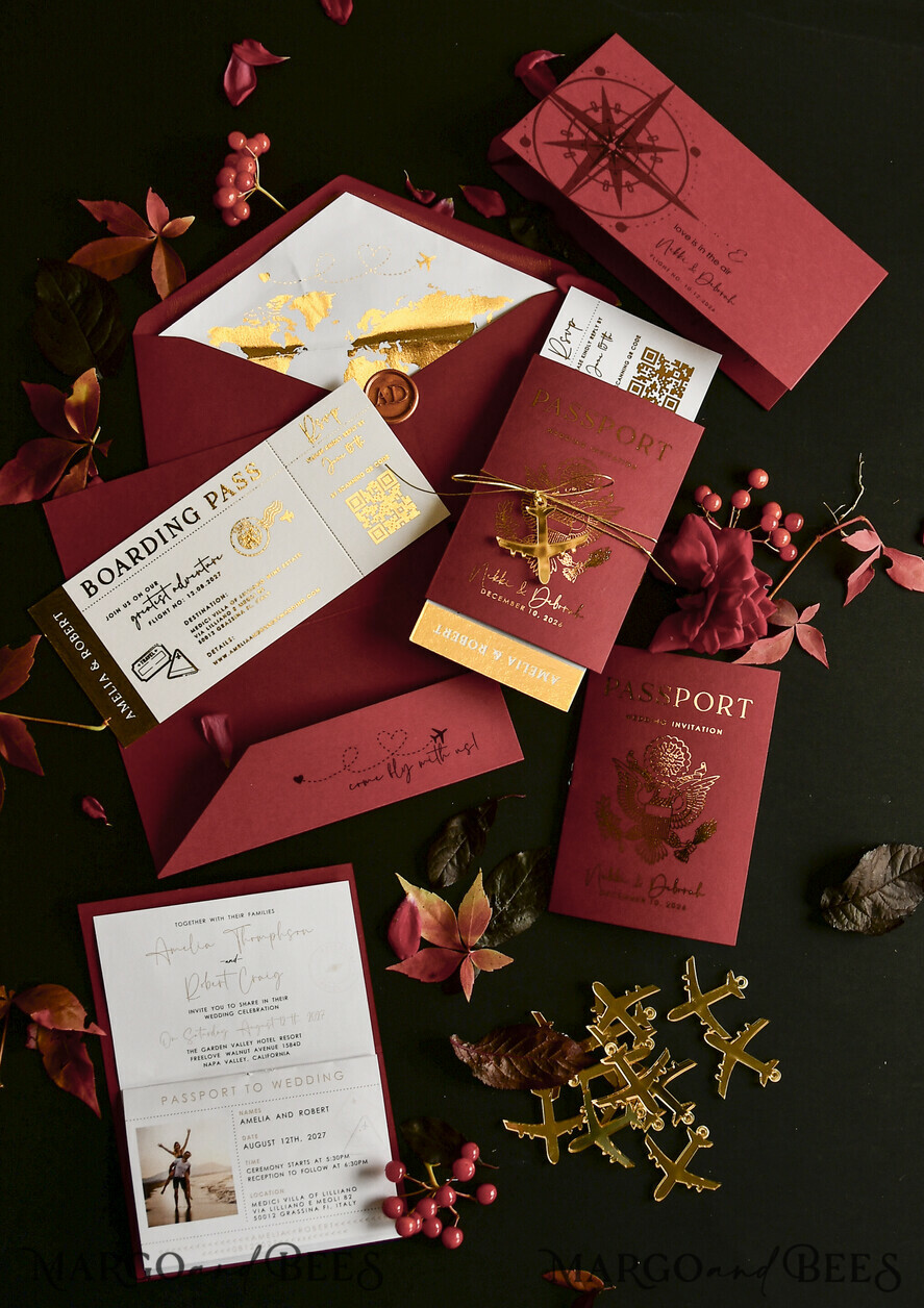 WEDDING INVITATIONS passport to love/ beach wedding invites  Gold beige Passport Wedding Invitation, Golden Wedding Cards Boarding Pass, Bespoke Travel Passport Wedding Invitations Abroad, Destination Greece Wedding Invites, Travel Map Wedding Stationary,  World map 