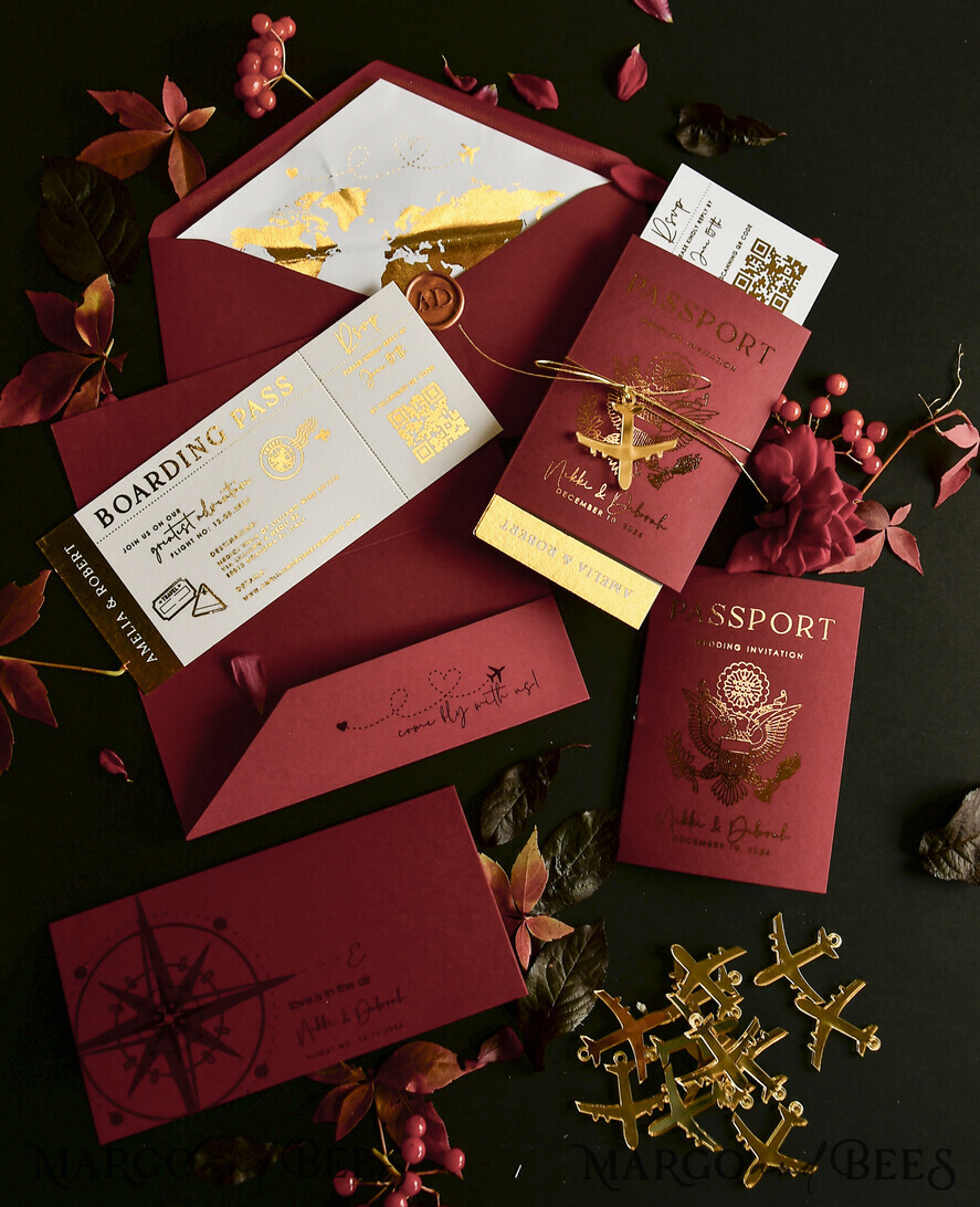 WEDDING INVITATIONS passport to love/ beach wedding invites  Gold beige Passport Wedding Invitation, Golden Wedding Cards Boarding Pass, Bespoke Travel Passport Wedding Invitations Abroad, Destination Greece Wedding Invites, Travel Map Wedding Stationary,  World map 