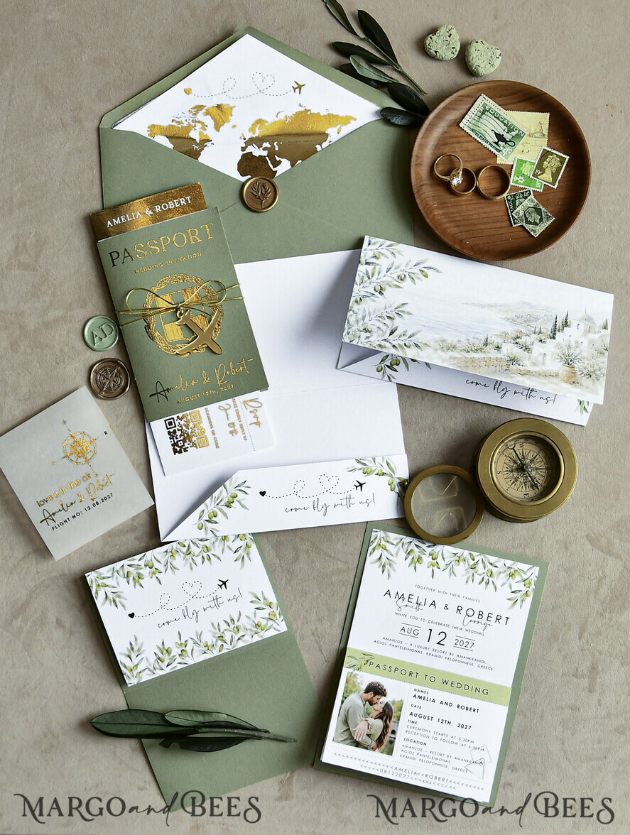 WEDDING INVITATIONS passport to love/ beach wedding invites  Sage Green Passport Wedding Invitation, Wedding Cards  Boarding Pass,  Tuscany Passport Wedding Invitations  Abroad, Destination Wedding Invites, Travel Map Wedding Stationary