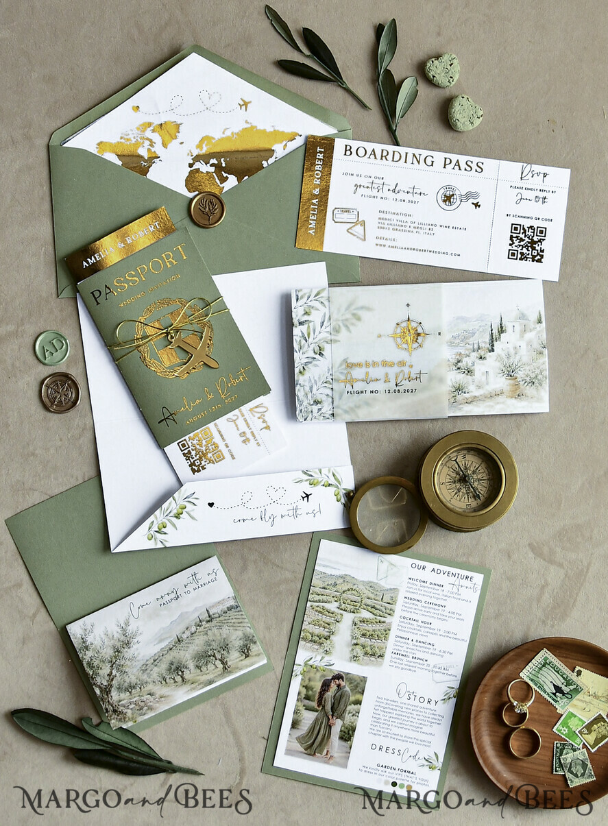WEDDING INVITATIONS passport to love/ beach wedding invites  Sage Green Passport Wedding Invitation, Wedding Cards  Boarding Pass,  Tuscany Passport Wedding Invitations  Abroad, Destination Wedding Invites, Travel Map Wedding Stationary
