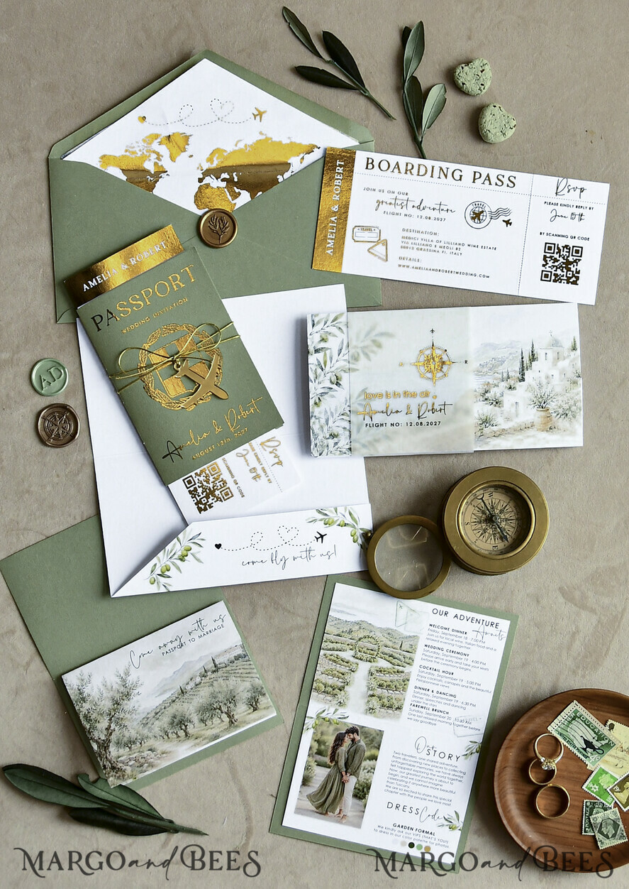WEDDING INVITATIONS passport to love/ beach wedding invites  Sage Green Passport Wedding Invitation, Wedding Cards  Boarding Pass,  Tuscany Passport Wedding Invitations  Abroad, Destination Wedding Invites, Travel Map Wedding Stationary