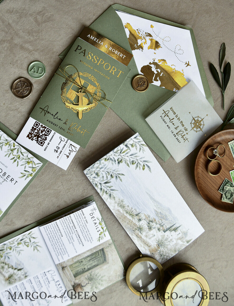 WEDDING INVITATIONS passport to love/ beach wedding invites  Sage Green Passport Wedding Invitation, Wedding Cards  Boarding Pass,  Tuscany Passport Wedding Invitations  Abroad, Destination Wedding Invites, Travel Map Wedding Stationary