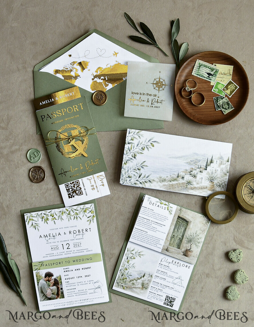 WEDDING INVITATIONS passport to love/ beach wedding invites  Sage Green Passport Wedding Invitation, Wedding Cards  Boarding Pass,  Tuscany Passport Wedding Invitations  Abroad, Destination Wedding Invites, Travel Map Wedding Stationary