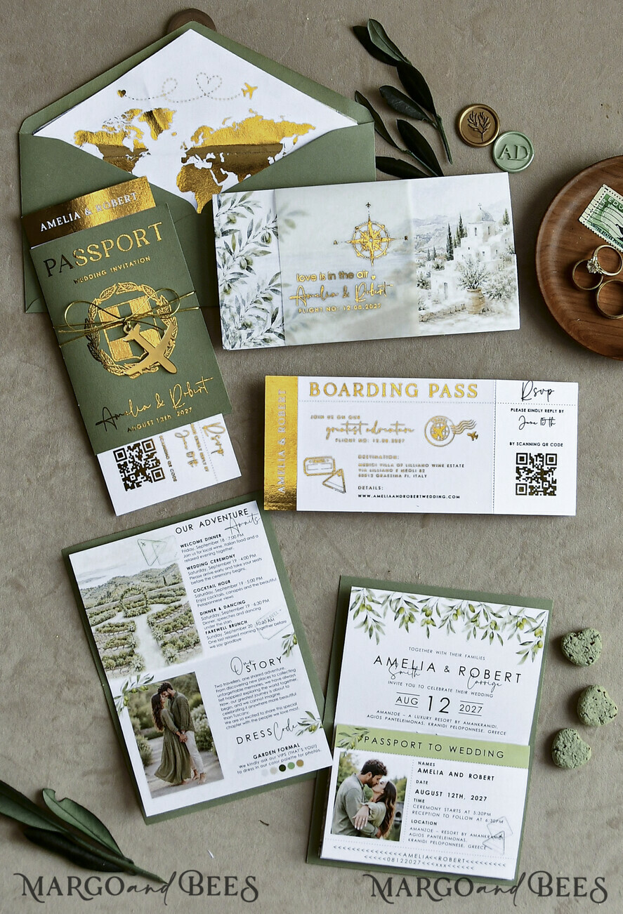 WEDDING INVITATIONS passport to love/ beach wedding invites  Sage Green Passport Wedding Invitation, Wedding Cards  Boarding Pass,  Tuscany Passport Wedding Invitations  Abroad, Destination Wedding Invites, Travel Map Wedding Stationary