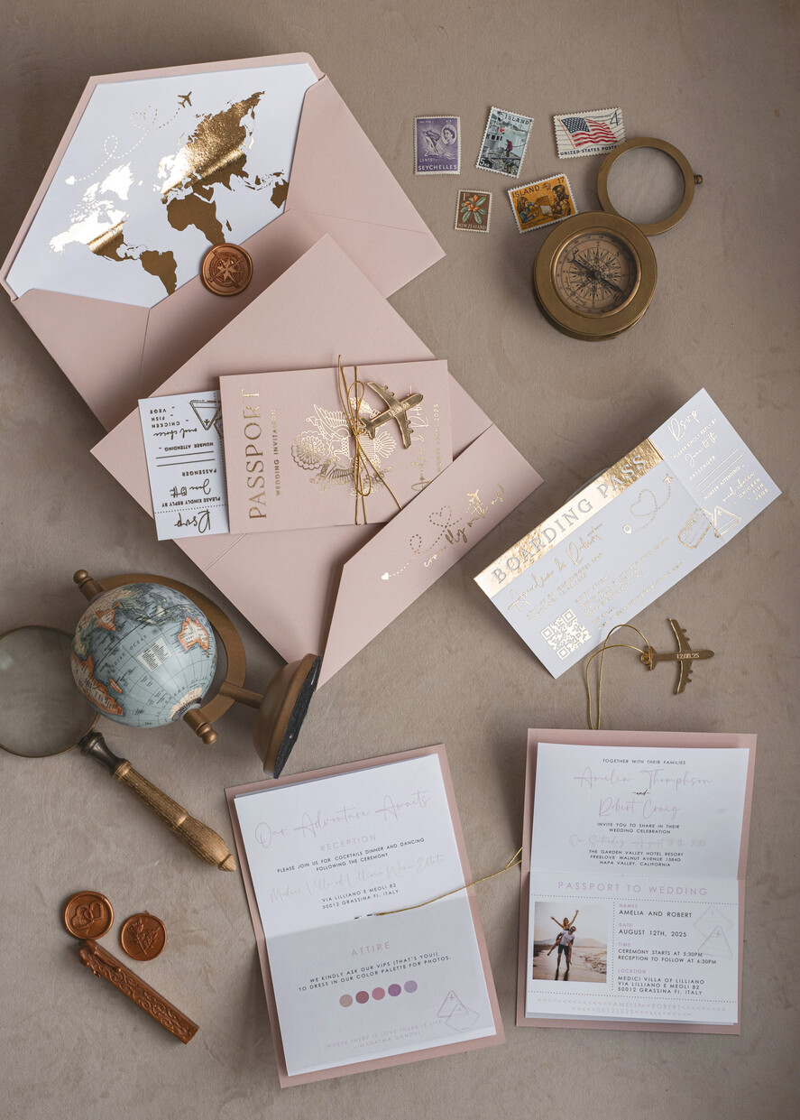 HOCHZEITS EINLADUNGEN Pass zur Liebe / Strandhochzeits-Einladungen Goldene Blühende Pink Passport Hochzeits Einladung, Goldene Hochzeitskarten Boarding Pass, Reise Pass Hochzeits Einladungen im Ausland, Ziel Hochzeits Einladungen, Reise Karte Hochzeitsstationery.
