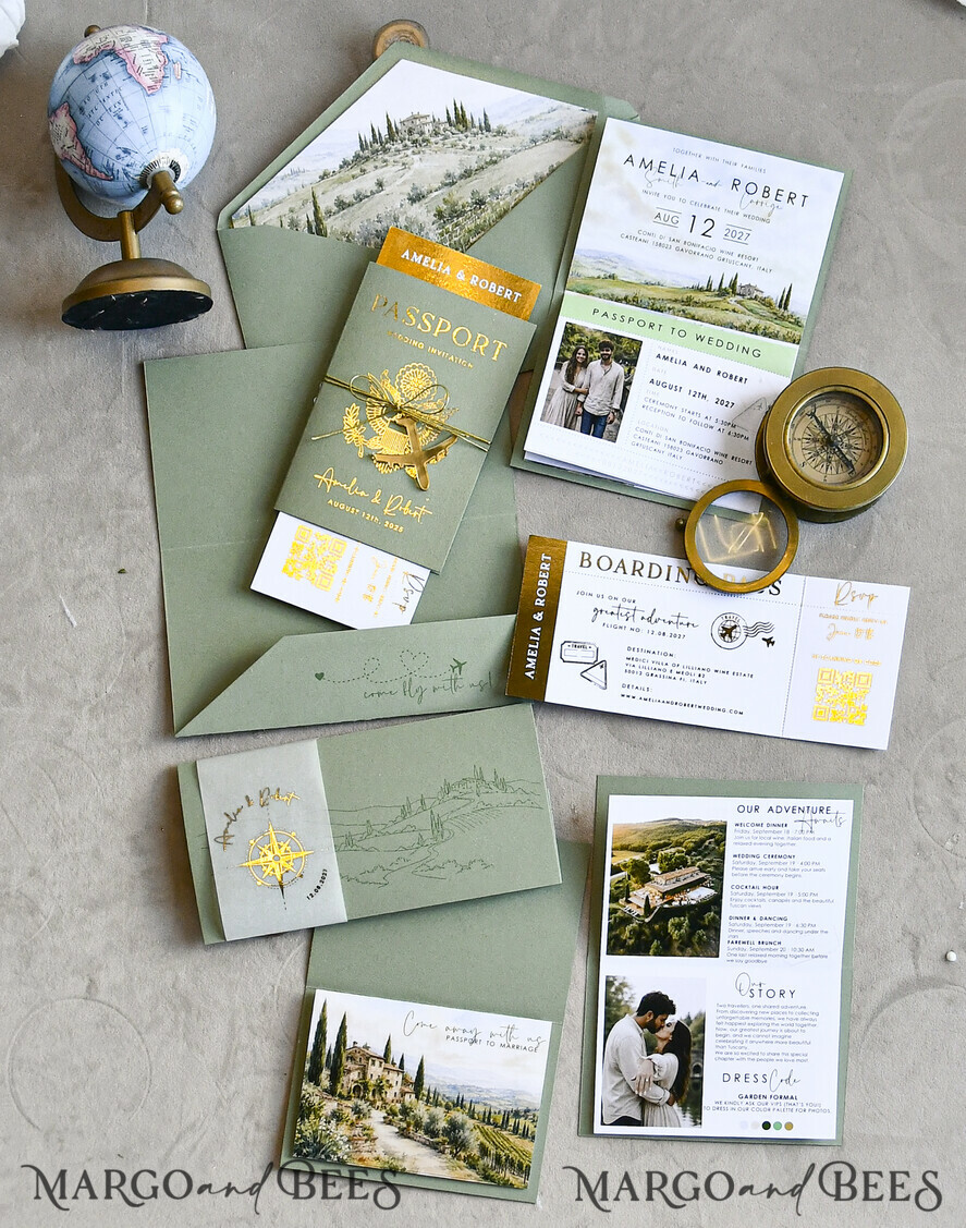 WEDDING INVITATIONS passport to love/ beach wedding invites  Sage Green Passport Wedding Invitation, Wedding Cards  Boarding Pass,  Tuscany Passport Wedding Invitations  Abroad, Destination Wedding Invites, Travel Map Wedding Stationary