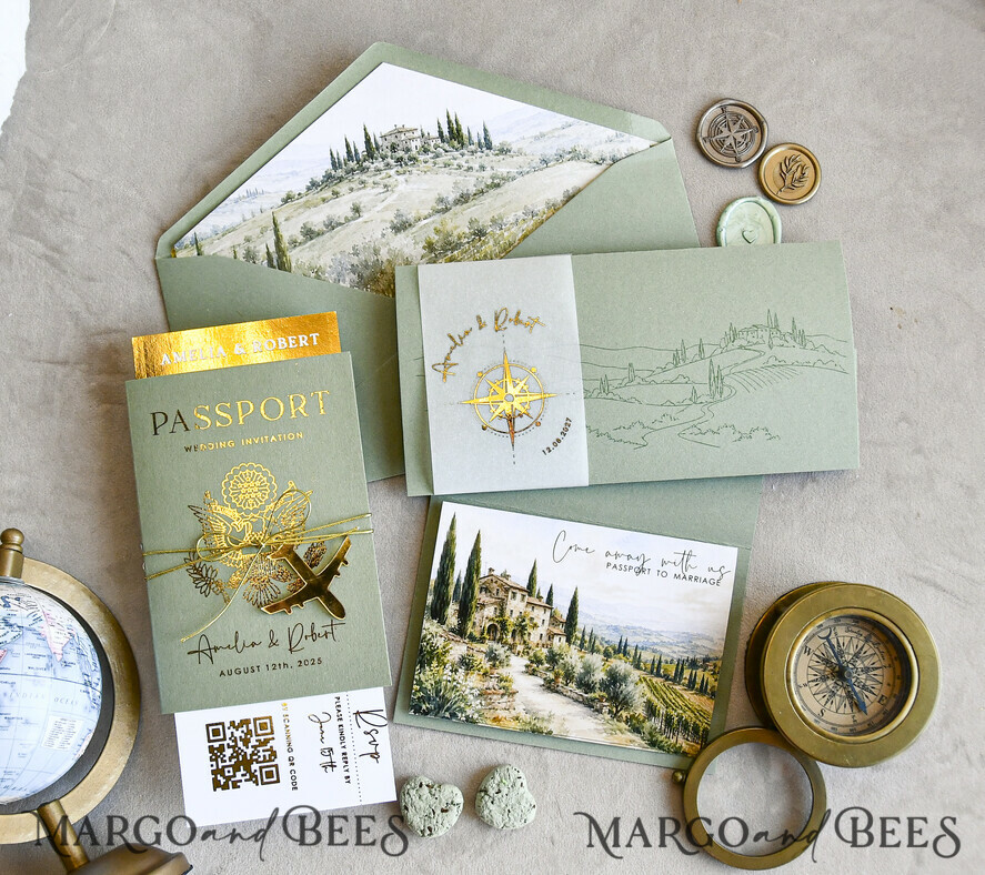 WEDDING INVITATIONS passport to love/ beach wedding invites  Sage Green Passport Wedding Invitation, Wedding Cards  Boarding Pass,  Tuscany Passport Wedding Invitations  Abroad, Destination Wedding Invites, Travel Map Wedding Stationary