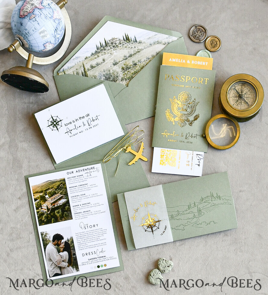 WEDDING INVITATIONS passport to love/ beach wedding invites  Sage Green Passport Wedding Invitation, Wedding Cards  Boarding Pass,  Tuscany Passport Wedding Invitations  Abroad, Destination Wedding Invites, Travel Map Wedding Stationary